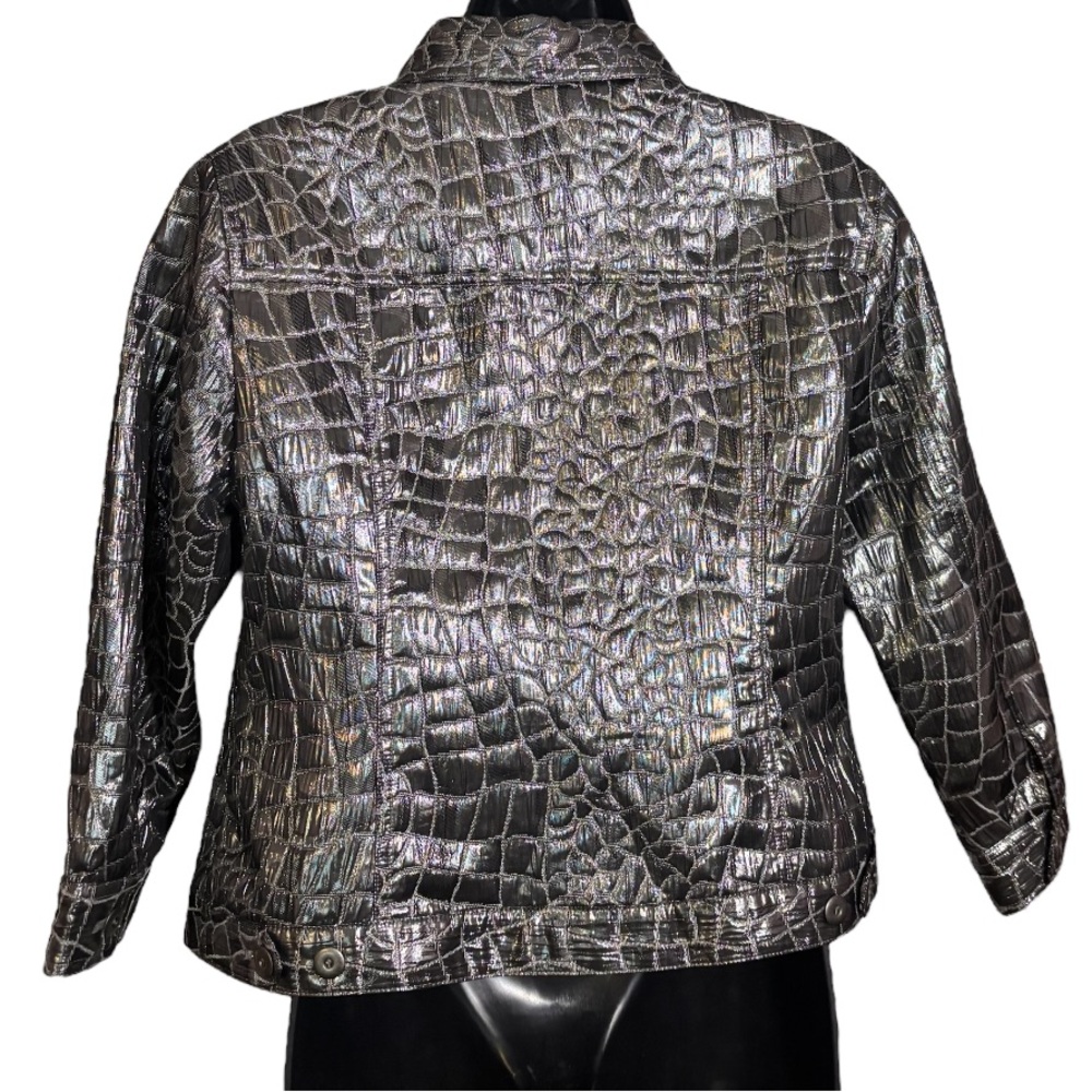 Ruby Rd. Crop Jacket Long Sleeve Silver Metallic … - image 8